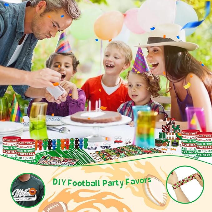 Football Party Favors 244 Pcs Football Birthday Party Decorations With Goodie Bags Wristbands Stickers Keychains Stamps Slap Bracelets Badges for Football Party Supplies (Football)