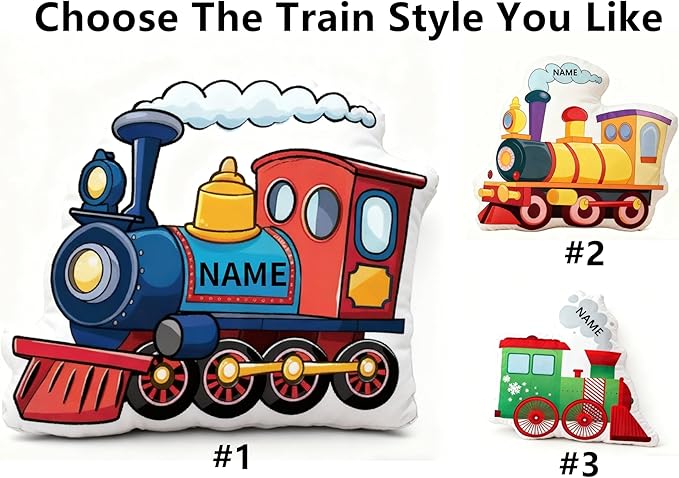 Custom Cartoon Train Pillow with Name Personalized Train Shaped Pillow Customized Cartoon Steam Locomotive Soft Plush Pillow for Room Decor for Birthday Christmas