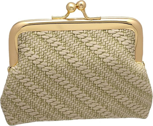 Coin Purse Vintage Bag Lock Wallet Buckle Kiss Lock change purse change holder wallet coin Leather coin wallet(A Gray-green)