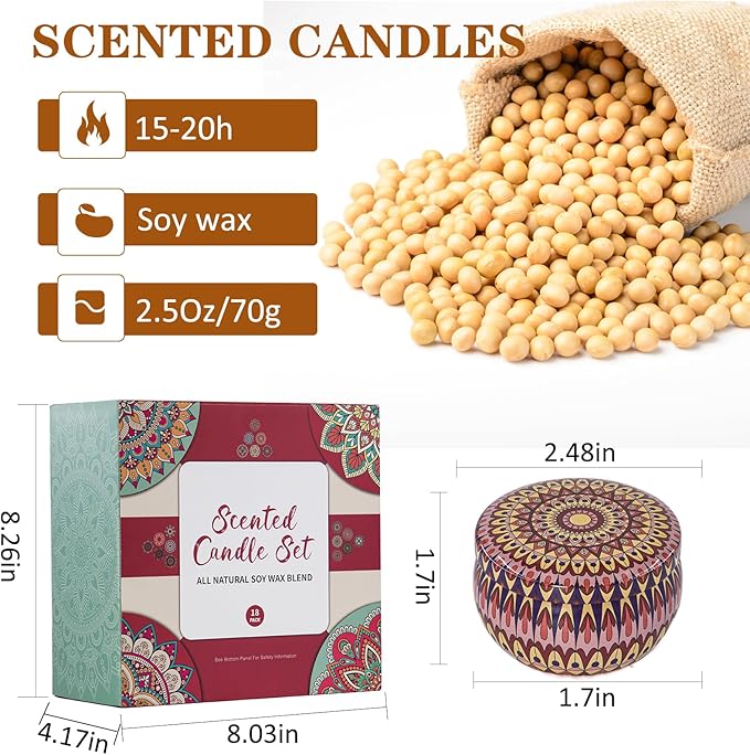 Candle Gifts for Women, 18 Packs Aromatherapy Candles, Scented Candles Gift Set for Best Friend Gifts, Candles for Home Scented, Soy Wax Jar Candles, Retro Court Style - Exclusive for Nobles