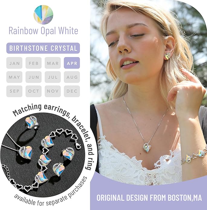 Leafael Valentine's Day Gift Necklaces for Women, Infinity Love Birthstone Heart Crystal Pendant, Birthday Anniversary Jewelry for Wife, Mom, and Her, Silver Plated, 18" + 2" Adjustable Chain