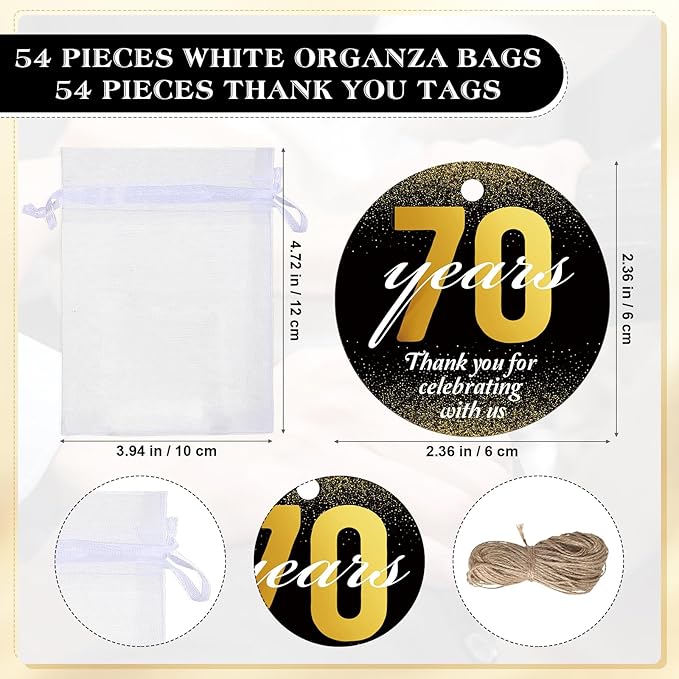 Dandat 54 Sets 70th Birthday Party Favors for Guests Birthday Beer Opener Keychain Cheers to 70 Bottle Opener Keychain with Thank You Cards and Gift Bags for Anniversary Wedding Party Favors