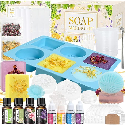 Jcoos DIY Soap Making Kit, Soap Making Kit for Adults Kids, Make Your Own Soap Making Supplies, Shea Butter Glycerin Base, Mold, Dried Flowers, Dye, DIY Scents Crafts, Christmas Gifts