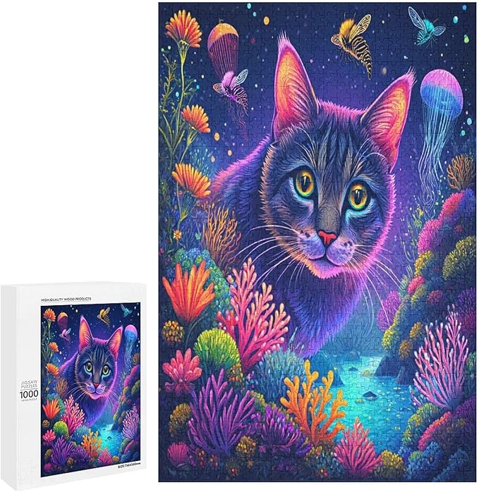 Wooden Puzzles 1000 Piece，Color Cat Portrait Themed Jigsaw Puzzles，Puzzle Games Challenge Puzzles，Educational Games，Family Puzzles，Unique Gifts for Wall Art