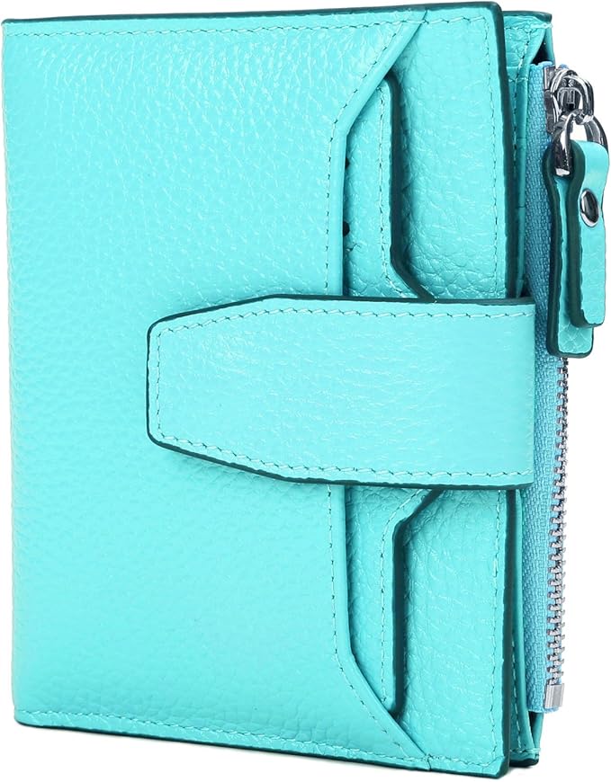 AINIMOER Women's RFID Blocking Leather Small Compact Bi-fold Zipper Pocket Wallet Card Case Purse with id Window