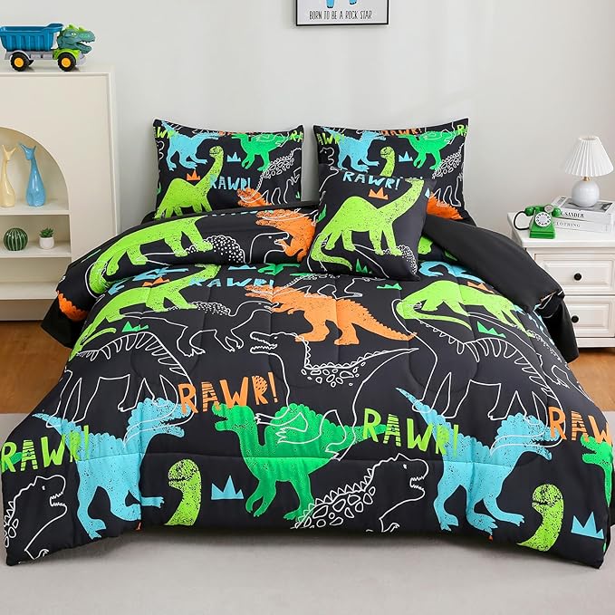 6 Pcs Bed in A Bag Full Comforter Set for Boys Girls, Dinosaur Comforter, Dinosaur Bedding Sets with Sheets for Kids