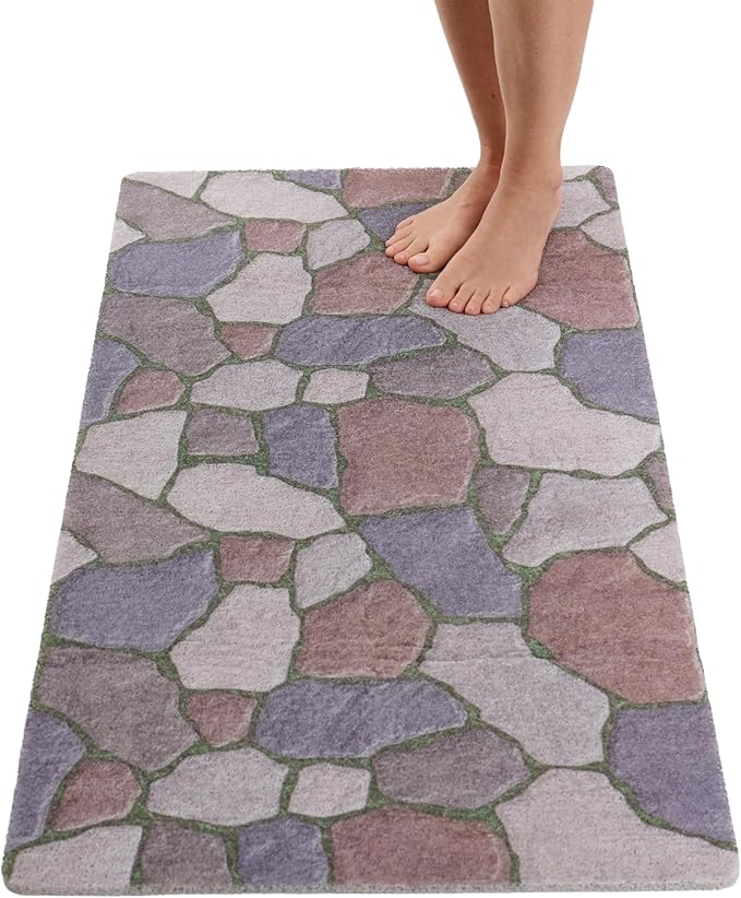 Anti Slip Shower Mat - Non Slip Shower Mats for Inside Shower - Large 47x24 Loofah Shower Floor Mat Non Slip - Bath Mat for Shower - Secure Mat Without Suction Cups (47x24 Stone Path)