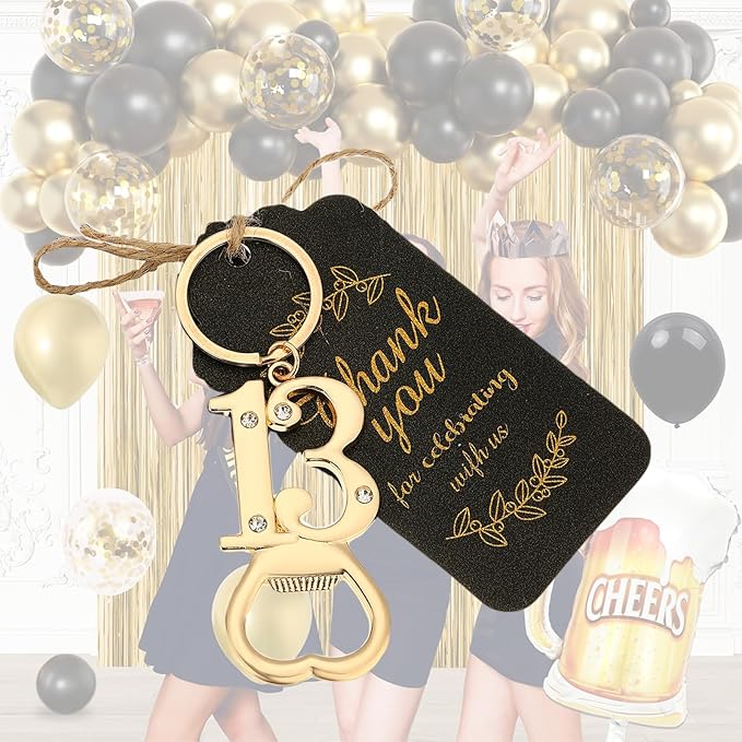 24 pcs 13th Gold Keychain Bottle Opener Birthday Party Favors for Guests,13th Beer Bottle Opener Favors Bulk for 13 Birthday Anniversary Souvenirs Party Decor Supplies (Gold 13th)