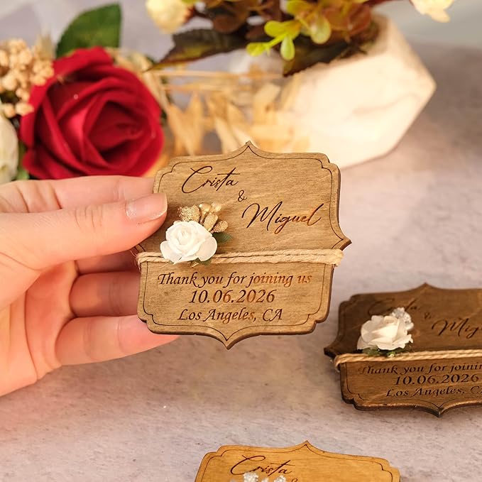 Wooden Wedding Favors Magnet for Guests Bulk - Wedding Favor Magnet - Wedding Favors and Party Magnets - Pack of 10-300 Birthday and Party Magnets - Wedding Favors
