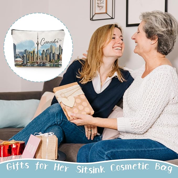 Canada Souvenirs Makeup Bag - Canada Gifts for Traveler, Montréal CN Tower Toronto Landscape Majestic Scene of Canda, Birthday Gifts for Travel Enthusiast