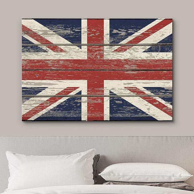 wall26 Canvas Print Wall Art United Kingdom British Flag on Vintage Retro Wood Panels Pop Culture Cultural Digital Art Modern Art Traditional Colorful for Living Room, Bedroom, Office - 16"x24"