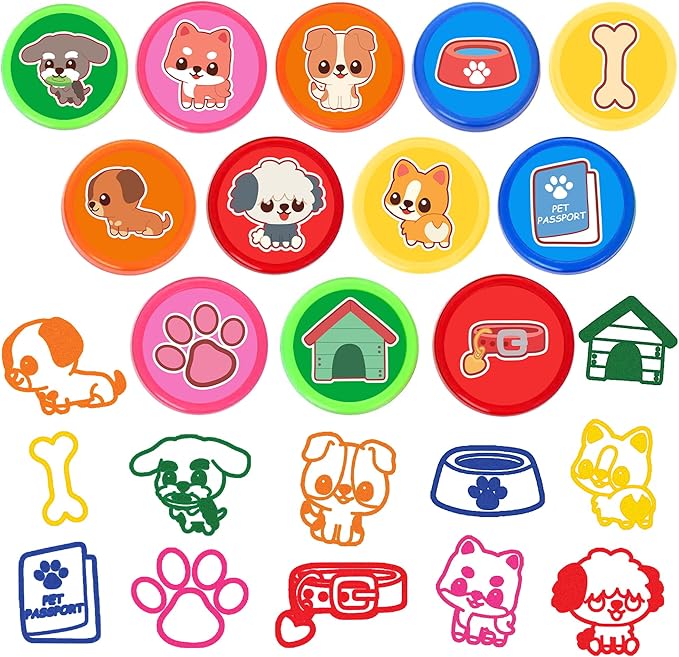 36PCS Dog Party Favors - 24PCS Temporary Tattoos & 12PCS Stamps - Ideal Pet Lover Themed Birthday Card Decorations Supplies Goodie Bag Cute Rewards for Boys Girls Classroom Gifts Baby Shower
