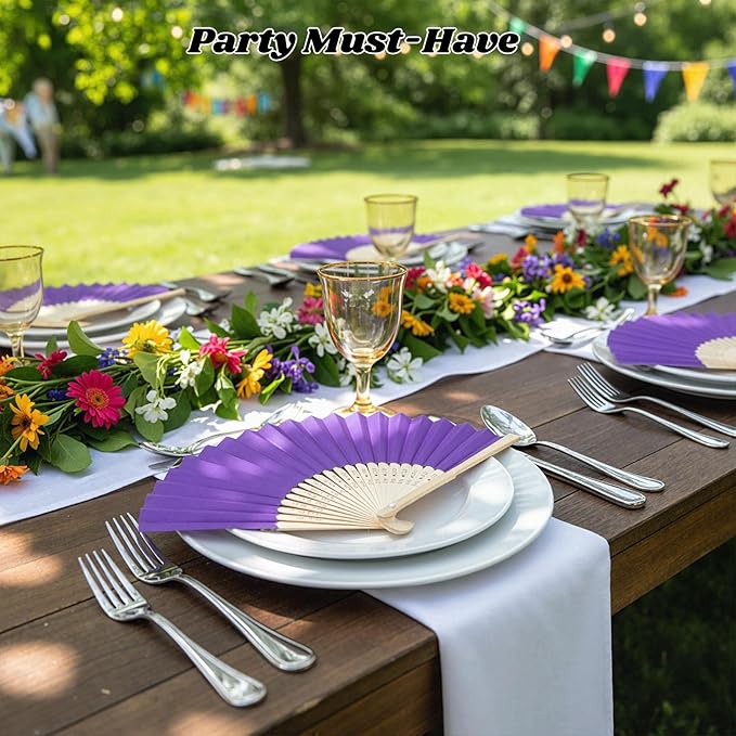 JOHOUSE 12 Packs Foldable Hand Fans, 8.3 Inch Purple Paper Fans Handheld for Purple Birthday Decorations, Wedding, Outdoor Party Favors, Baby Shower DIY Photography Props