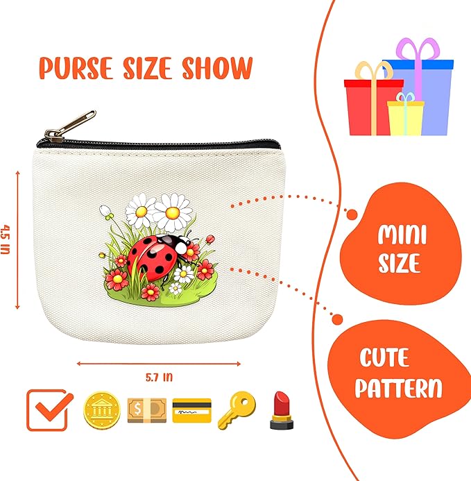 Ladybugs Coin Purse Pouch Bag Holder for Teens Girls Women Kids, Ladybugs Lovers Gifts Stuff Decor, Small Mini Purse Coin Card Key Headset Lipstick!