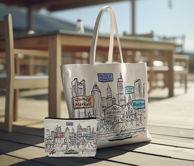 Cities Around the World Artwork Cosmetic Bag Series – Designed in USA, Travel Makeup Bag with Zipper, Souvenir Gift for Women, Artwork Organizer for Purse or Toiletry (Boston)