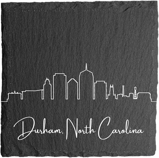 Blue Ridge Mountain Gifts - Durham NC Skyline Coasters, Set of 4 - Durham North Carolina Souvenir, Slate Coasters with Minimalist Skyline, Housewarming Gift for Friends, Family, & Neighbors
