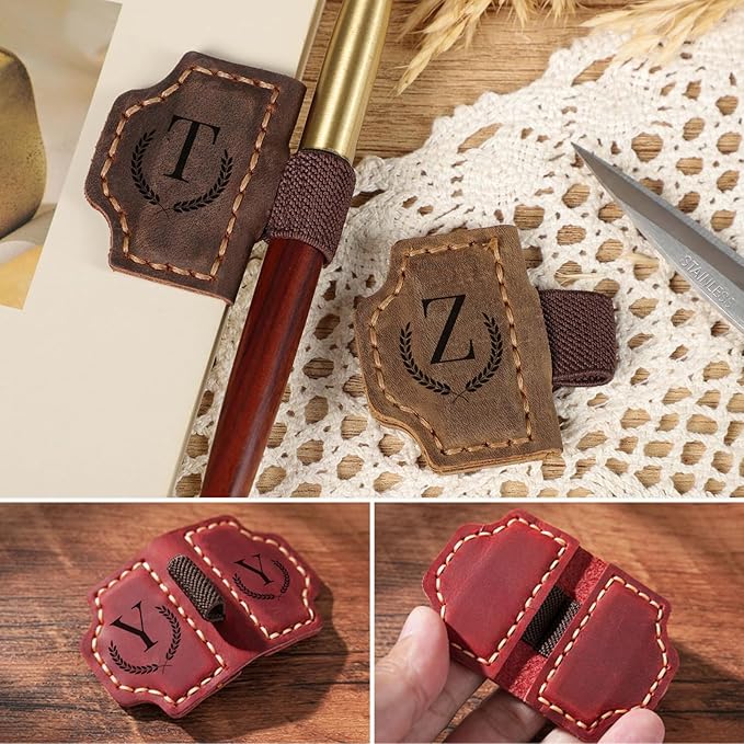 Magnetic Bookmarks with Pen Holder, 26 Letters Name Initia Personalized Leather Book Mark, Gifts for Book Lovers Readers Teacher Women Men
