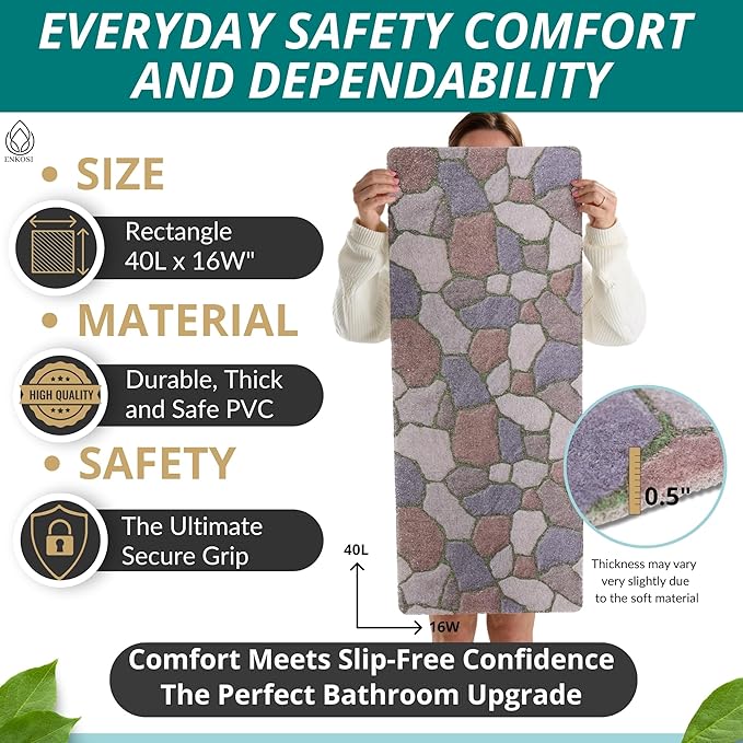 Non Slip Bathtub Mat Shower Mat for Tub - Loofah Bath Mats for Bathroom - 40x16 Bathtub Floor Mat - Textured Anti Slip Bath Mat Without Suction Cups - Secure Mat for Wet Areas (40x16 Stone Path)