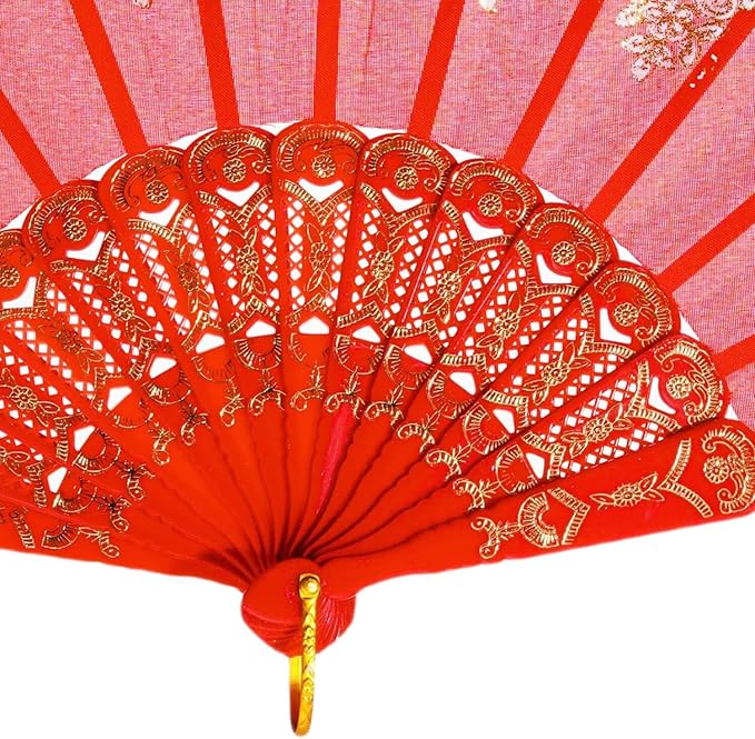 QIRMIZI 30 Pack Folding Handheld Fans, Silk Spanish Fan, Perfect for Weddings, Parties, and Dancing,Red