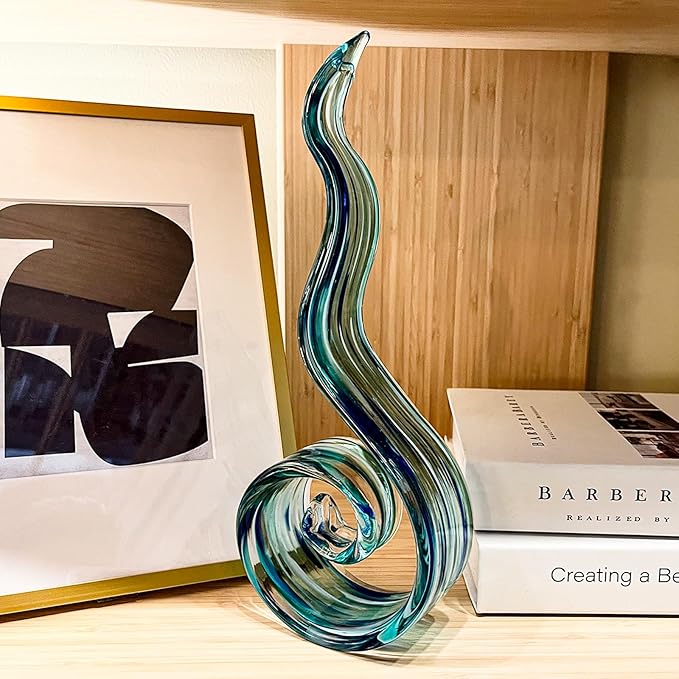 11.4" Tall Hand-Blown Glass Sculpture Murano-Style Sculpture Art Ornament Statue Figurines Home Decor Accent Piece Coastal Ocean Nautical Home Decor,Shelf,TV Stand,Tabletop Centerpieces,Wonderful Gift