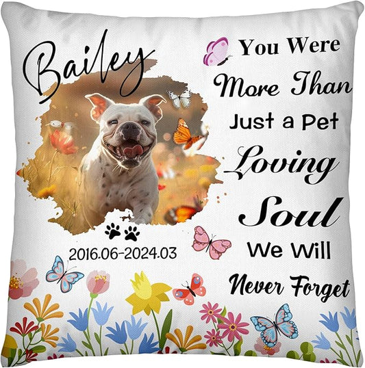 Personalized Pet Memorial Throw Pillow with Photo (Insert Included) - Sympathy Gift for Dog or Cat Loss - Customized for Pet Lovers and Owners (Colorful)