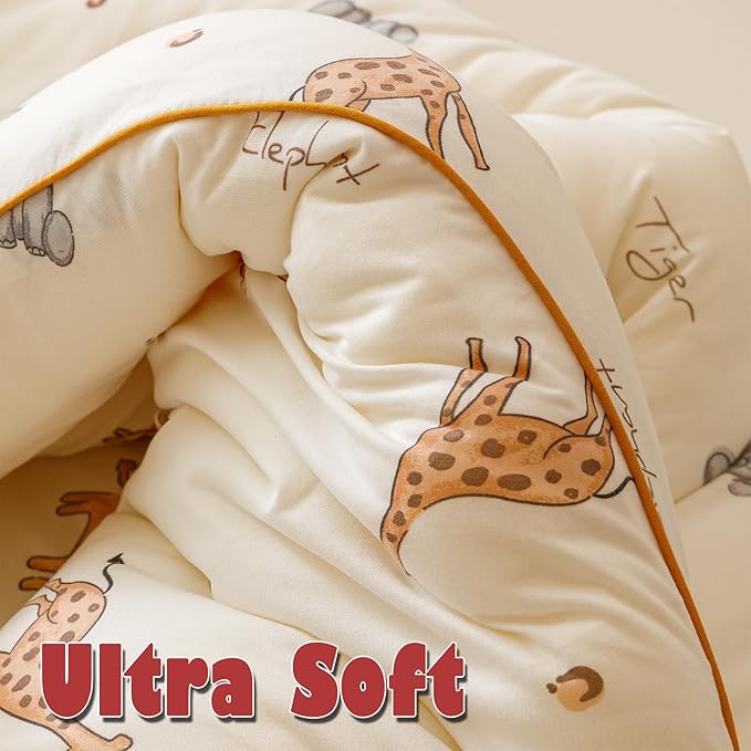 3PCS Comforter Twin Size Bed Set, Ultra Soft Marshmallow Fluffy Comforter Sets, Cute Bedding Set for Kids Boys Girls Teen, Microfiber Lightweight All Seasons Bedroom (Wildlife Park)