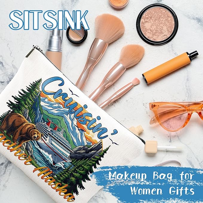 Alaska Souvenirs Cruise Bags Gifts - Makeup Bag Alaska Travel Must Have Essentials, Cosmetic Pouch Purse Cruise Exchange Idea Gift for Women Men Adults