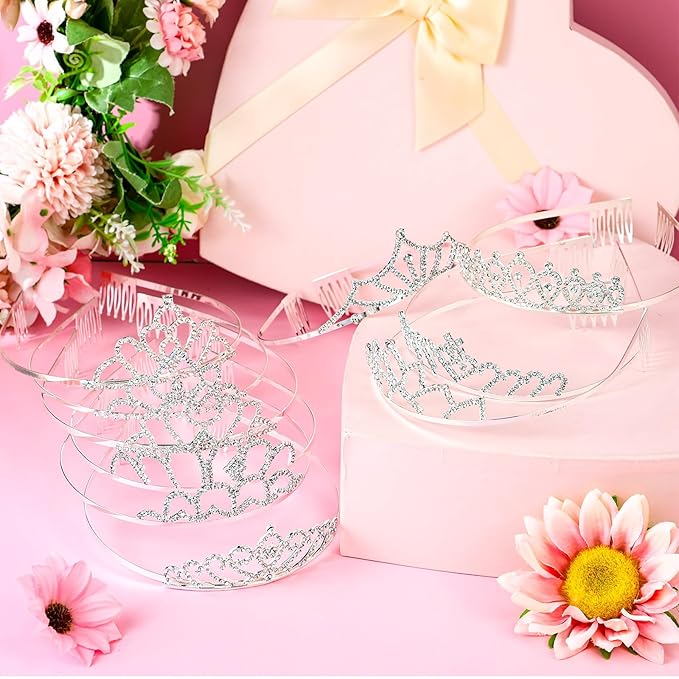 Lyrow 30 Pcs Silver Crystal Tiara for Women Bulk Rhinestone Queen Tiara Comb Princess Tiaras Crown Headband Galentines Day Party Favors Hair Accessories for Birthday Bridal Wedding Prom Christmas