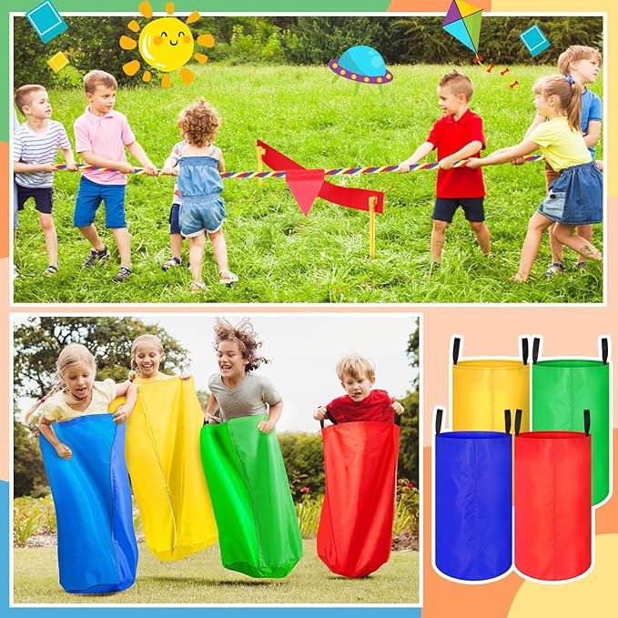 Wettarn 70 Pcs Christmas Indoor Games Potato Sack Race Bags for Teens Adult Egg Spoon Bean Bags Ring Toss 3 Legged Relay Race Tug of War Rope Family Reunions Games for Christmas Eve Celebrations