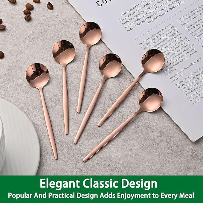 5.1Inch Stainless Steel Coffee & Tea Spoons Set,Rose Gold Teaspoon,Small Spoons For Dessert or Tea,Espresso Spoon For Cafe