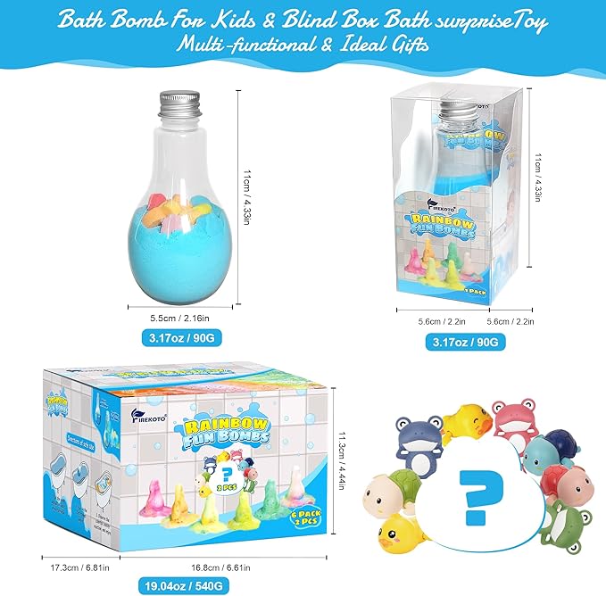 FIREKOTO® 8pcs Purely Handmade Kids' Rainbow Interactive Bath Bombs kids Potions丨Organic Colorful Bubble Bath for Kids Safe, Best Birthday, Party, Easter Bath Bombs Gift Set for Girls and Boys(8-Pack)