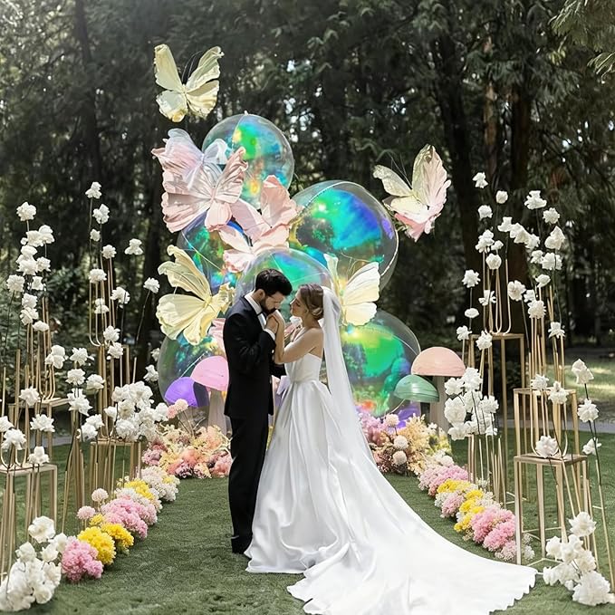 12PCS Iridescent Round Foil Balloons, 22" 15" 10" Large 4D Ball Balloons Holographic Mirror Balloon for Wedding Baby Shower Mermaid Princess Birthday Party Decorations