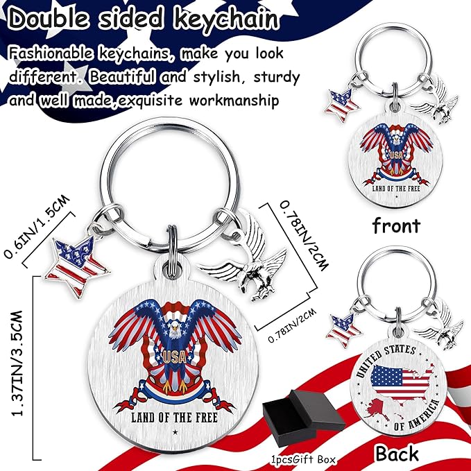 Patriots Gifts American Flag Keychain - America United States Map Keychains, Inspirational USA Souvenir Keyring for Men Women