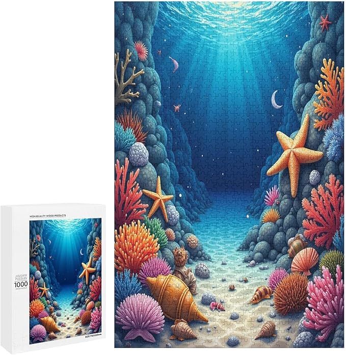 Sea Floor Wooden Puzzle 1000 Pieces Jigsaw Puzzles for Adults Puzzle Educational Toys Challenging Fun Games Gifts for Elders Kids Family and Friends