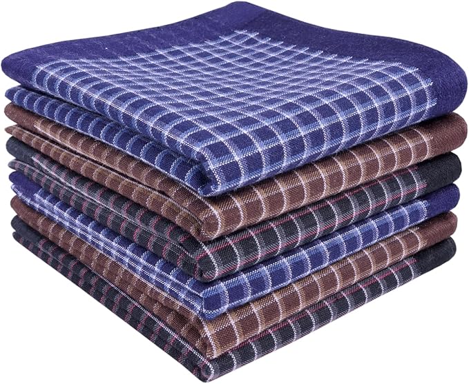 Zenssia Pure Cotton Men's Soft Handkerchiefs Assorted Color Pack of 6 Gift Set
