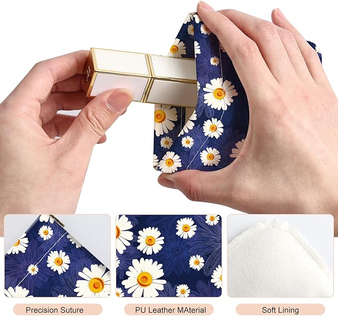 2Pcs PU Leather Small Squeeze Coin Purse Pouch Mini coin Bag Unique And Cute Wallet Cosmetic Bags Change Bag For Women Girls Men Daisy Print