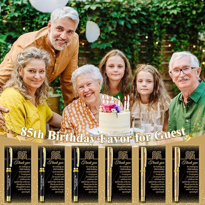 50 Set 85th Birthday Party Favor for Guest Anniversary Party Favor with Black and Gold Ballpoint Pens and Thank You Cards for Women Men Birthday Anniversary Appreciation Gifts