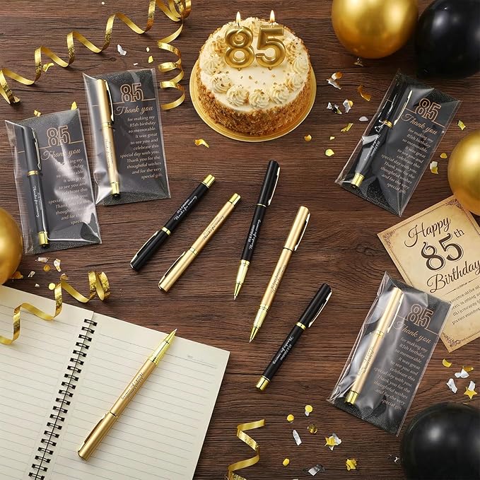 50 Set 85th Birthday Party Favor for Guest Anniversary Party Favor with Black and Gold Ballpoint Pens and Thank You Cards for Women Men Birthday Anniversary Appreciation Gifts