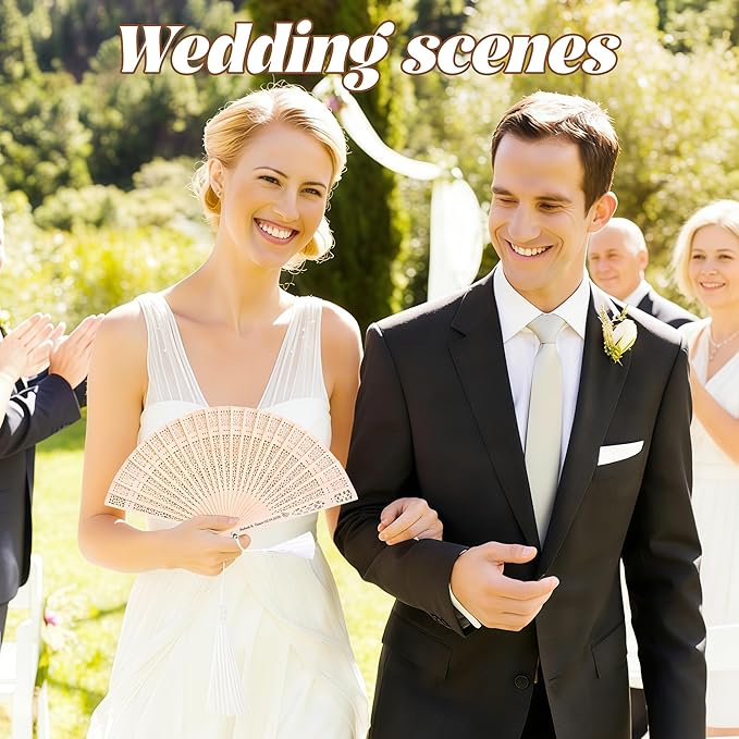 50 Pcs Personalized Sandalwood Wood Handheld Folding Fans with Organza Bags Wedding Fans Custom Name Text Icon Gift for Wedding Graduation Party Guests Baby Shower (50)
