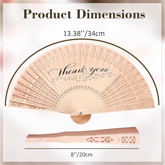 50 Pcs Wedding Fans Engraved Wooden Folding Hand Fans with Organza Bags, Wedding Party Favors for Guests, Bridal Shower & Summer Outdoor Ceremony (Style7,50)