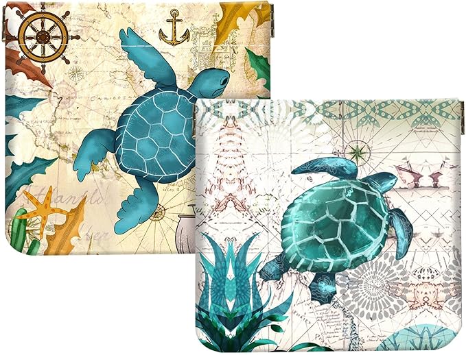 2Pcs PU Leather Small Squeeze Coin Purse Pouch Mini coin Bag Unique And Cute Wallet Cosmetic Bags Change Bag For Women Girls Men Map Turtle Pattern