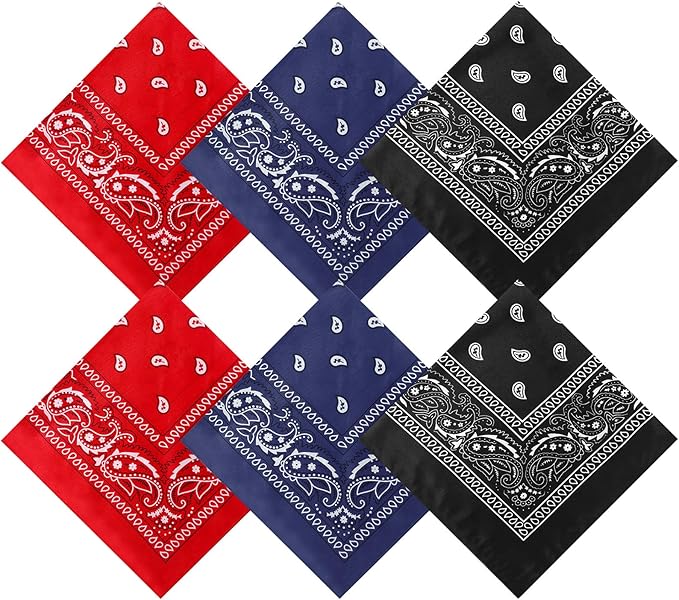 Blulu 6 Pcs Neon Color Cowboy Bandanas for Men Women Assorted Paisley Pattern Handkerchiefs 22 x 22 Inch Kids Headwrap Scarfs