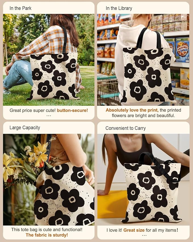 Miss Adola Aesthetic Tote Bag for Girls - with Magnetic Buckle and Zipper Inner Pocket for Women Lady Canvas Cotton Tote Bag