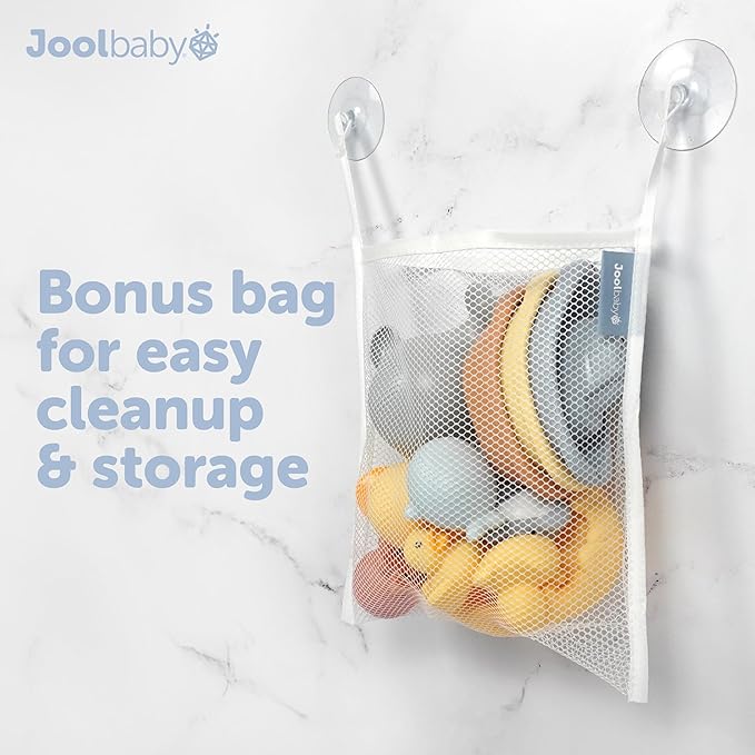 Jool Baby 12-Piece Bath Toy Gift Set – Bath Squirts, Rubber Ducks, Wind-up Swimming Whale – Bath Toy Storage Organizer Included