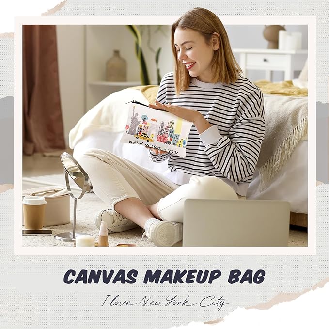 Reginary 6 Pcs City Cosmetic Bag Souvenir Gifts New York Zipper Pouch Chicago Souvenir Seattle Boston Nashville London Paris Italy Alaska Gifts Memento for Women Traveler(New York)