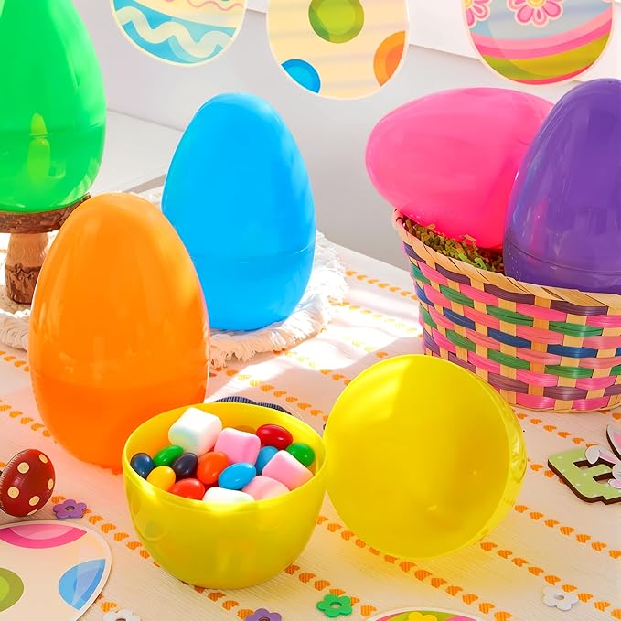 JOYIN 12 PCS 8" Jumbo Plastic Easter Eggs, Easter Fillable Eggs with Bright Colors For Easter Hunt Party Basket Stuffers Filler Classroom Prize Supplies Decor