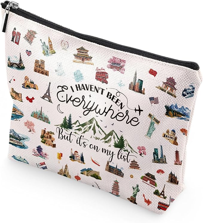 Travel Gifts Makeup Bag For Women - I Havent Been Everywhere But Its On My List Makeup Bags for Travelers Women Travel Essentials Gifts for Birthday Christmas Weddings