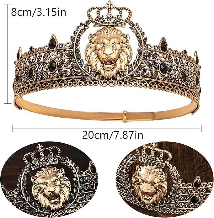 King Crown and Birthday Sash, King Crown for Men,Gold Men's Tiara Prince Diadem,Royal Medieval Cosplay Birthday Prom Halloween Hair Accessories
