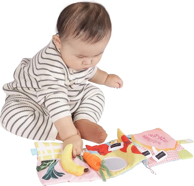 Manhattan Toy Mini-Apple Farm Soft Activity Crinkle Book for Baby & Toddler with Discovery Mirror and Textured Teether