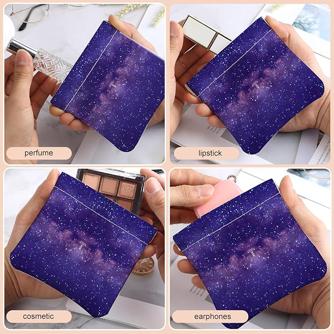 2Pcs PU Leather Small Squeeze Coin Purse Pouch Mini coin Bag Unique And Cute Wallet Cosmetic Bags Change Bag For Women Girls Men （Purple Starry Sky